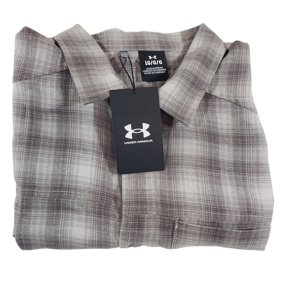 Under Armour UA Tradesman‎ Flex Flannel Button Up Plaid Fitted Shirt Mens Large